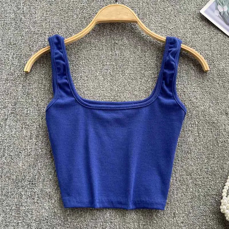 Rugloze Krótkie Top w Jednolitym Kolorze – Zayra-ciemnoniebieski-S-Trend Polska
