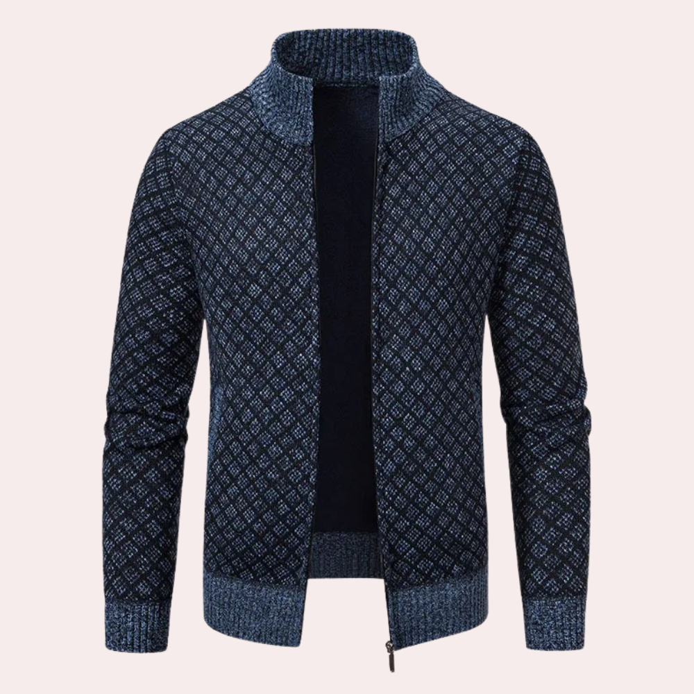 Runia - Sweter z dzianiny dla mężczyzn-Niebieskoszary-S-Trend Polska