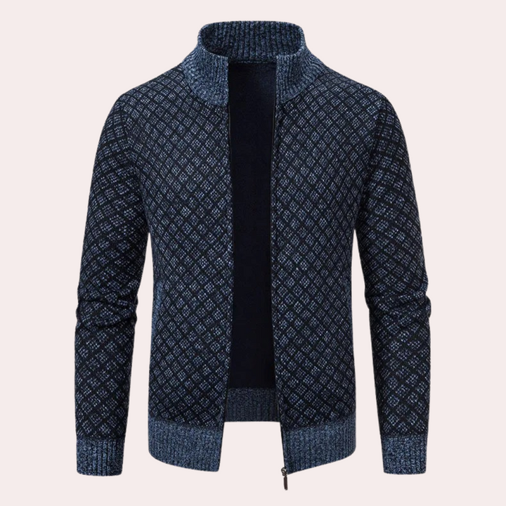 Runia - Sweter z dzianiny dla mężczyzn-Niebieskoszary-S-Trend Polska