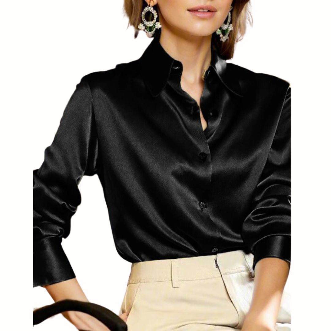 Satynowa Bluzka Damska - Elara-Czarny-S-Trend Polska