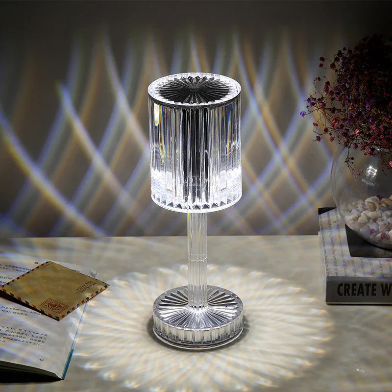 Ściemniaczowa lampa stołowa z kryształami z nowoczesnym oświetleniem - Seraphine-Przezroczysty-Akumulator (dotykowy) - 3 kolory-8.5x25cm-Trend Polska