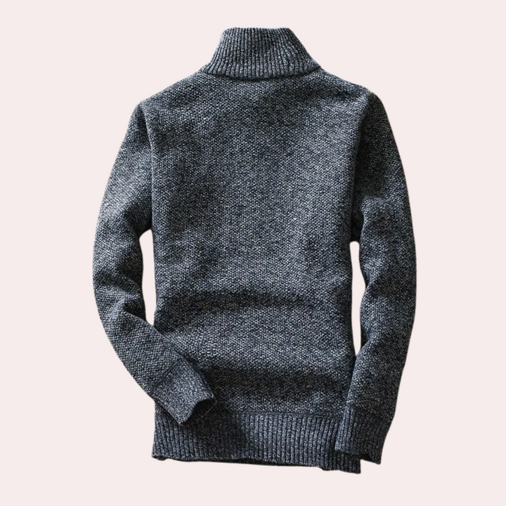 Shizley - Męski sweter z wysokim kołnierzem i zamkiem błyskawicznym-ciemnoszary-S-Trend Polska