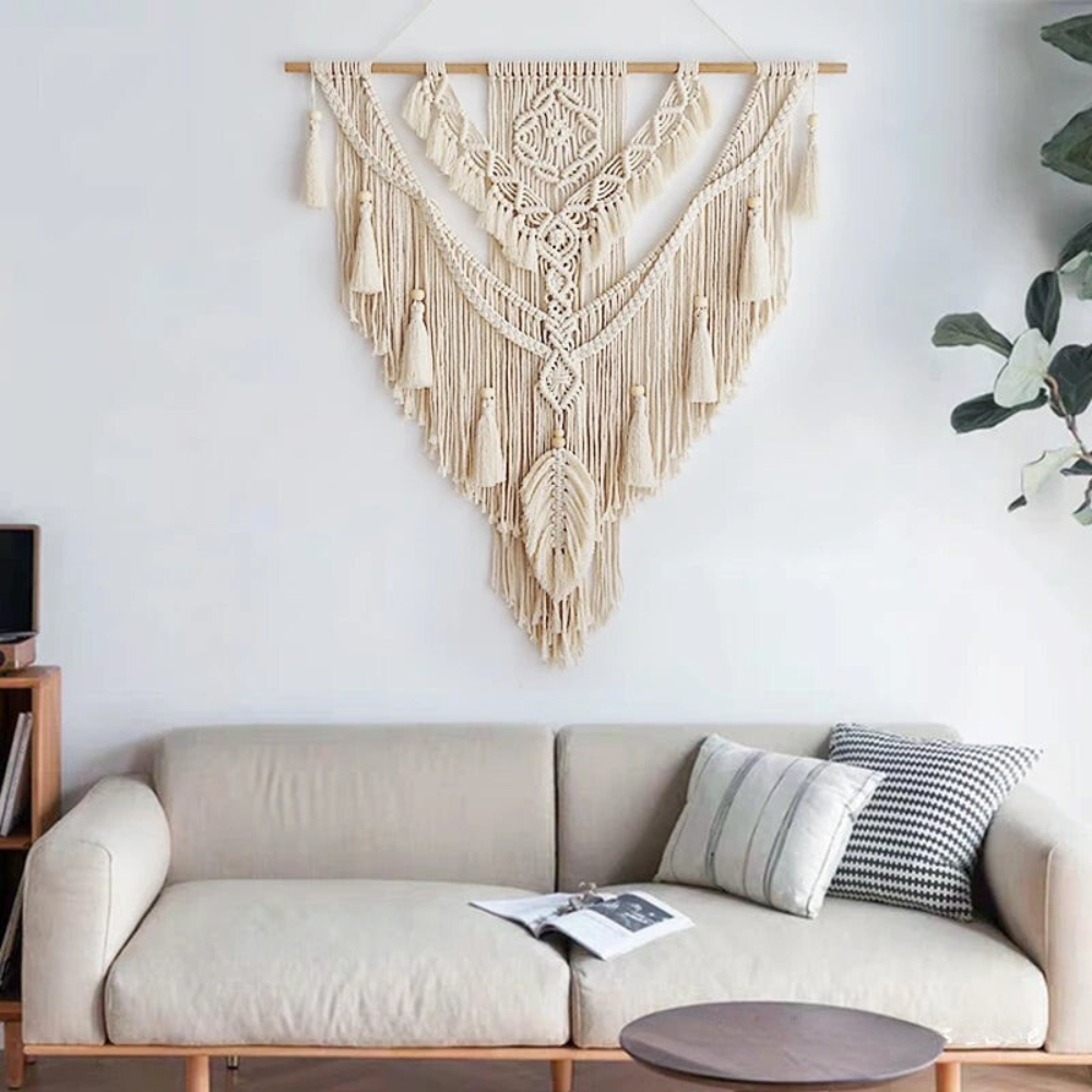 Skandynawski Boho Makrama Narzuta Ścienna - Liora-Beżowy-Trend Polska
