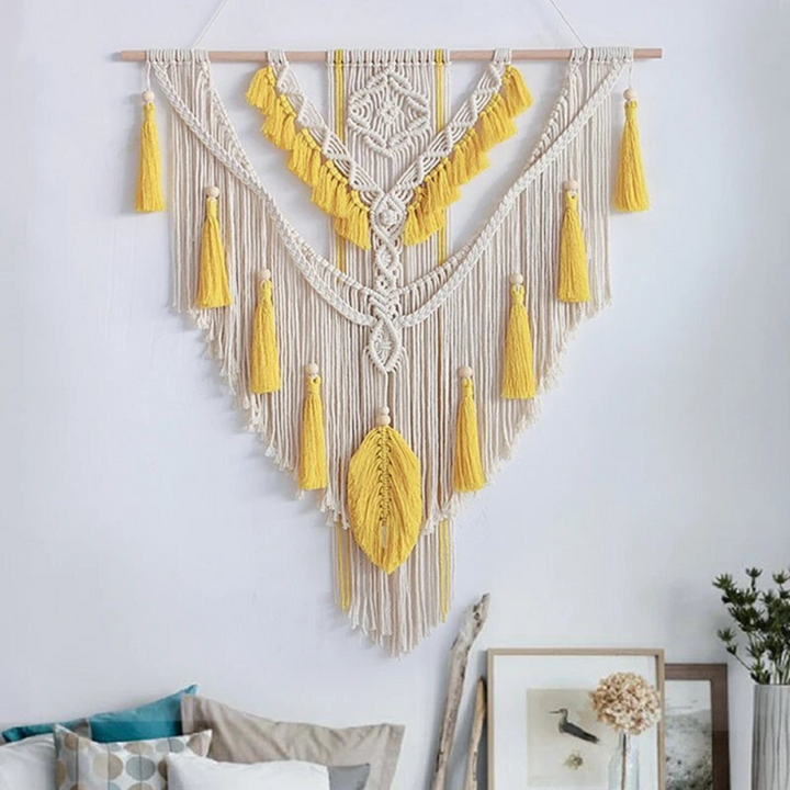 Skandynawski Boho Makrama Narzuta Ścienna - Liora-Żółty-Trend Polska