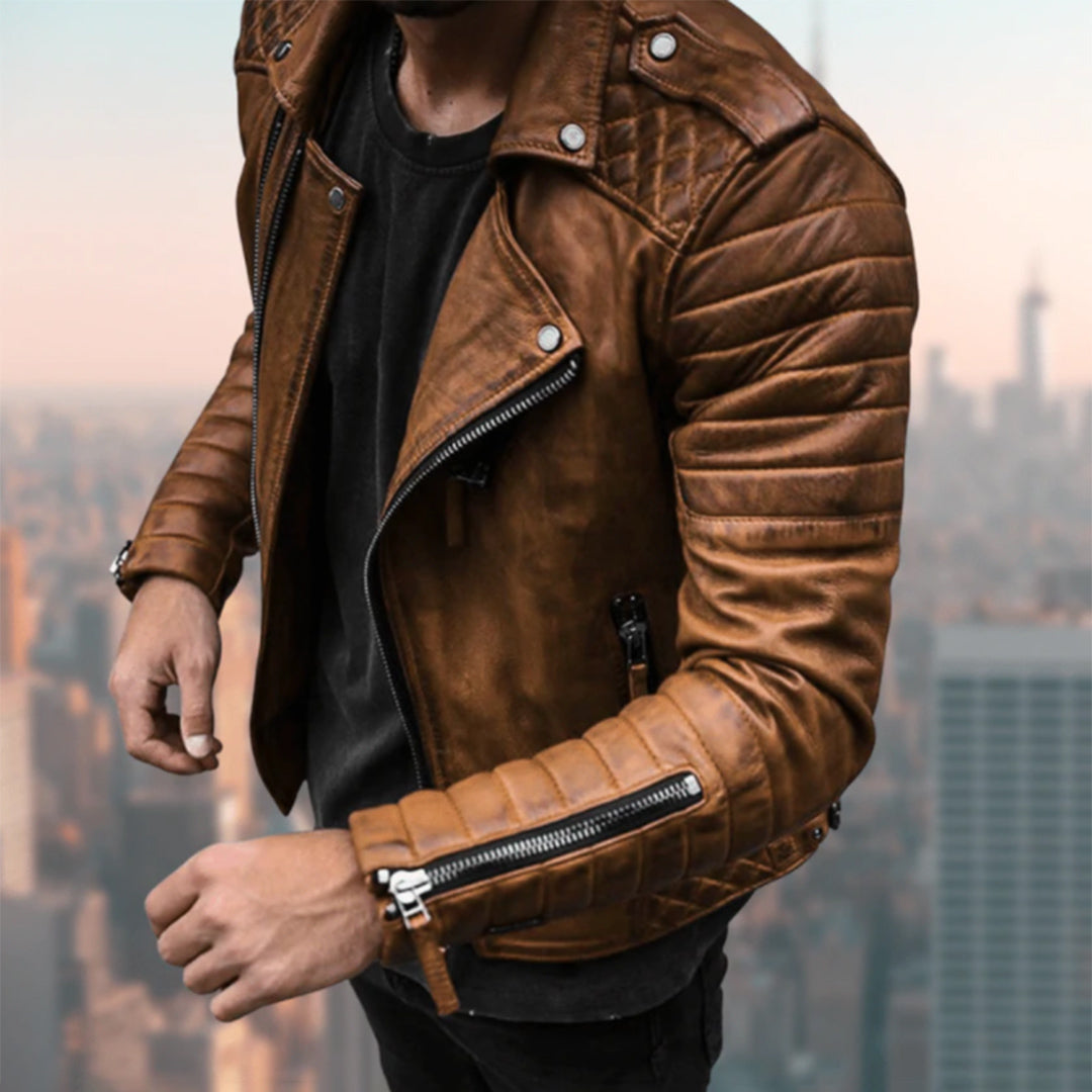 Skórzana Kurtka Biker - Ryder-Brązowy-S-Trend Polska