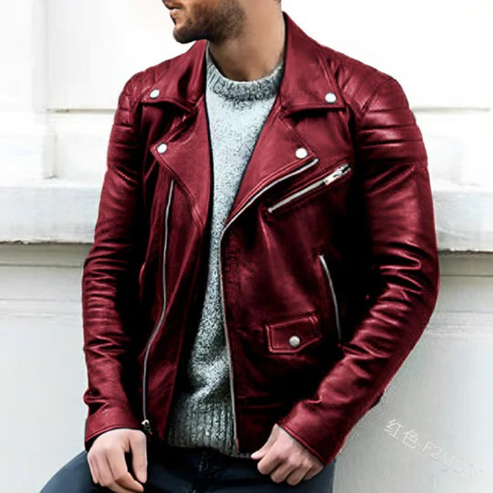 Skórzana Kurtka Biker - Ryder-Czerwony-S-Trend Polska