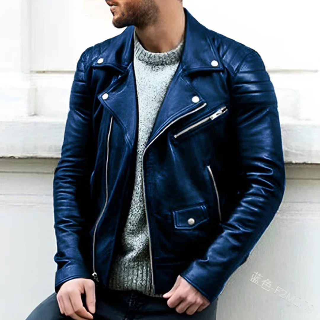 Skórzana Kurtka Biker - Ryder-Niebieski-S-Trend Polska