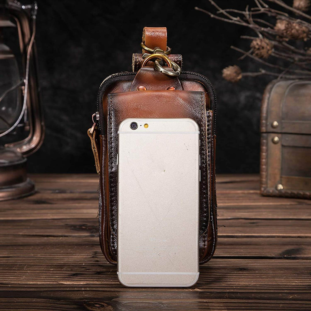 Skórzana Męska Saszetka Nerka - LeatherGuard Pro-Ciemnobrązowy-Trend Polska