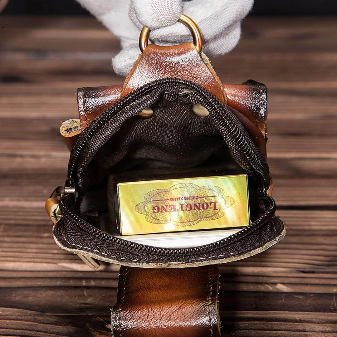 Skórzana Męska Saszetka Nerka - LeatherGuard Pro-Ciemnobrązowy-Trend Polska