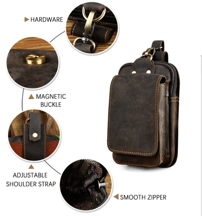 Skórzana Męska Saszetka Nerka - LeatherGuard Pro-Ciemnobrązowy-Trend Polska