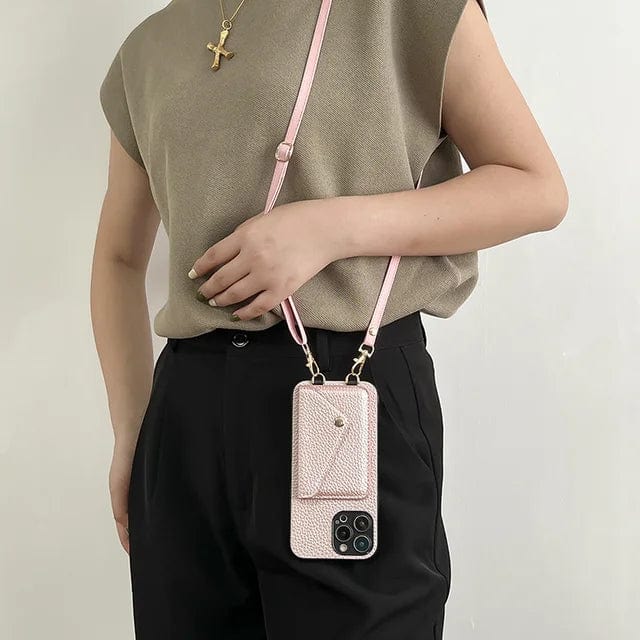 Skórzana torebka na telefon przez ramię - Urban Chic-Różowy-iPhone 12-Trend Polska