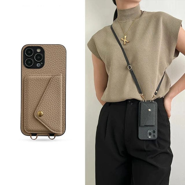 Skórzana torebka na telefon przez ramię - Urban Chic-Czarny-iPhone 12-Trend Polska