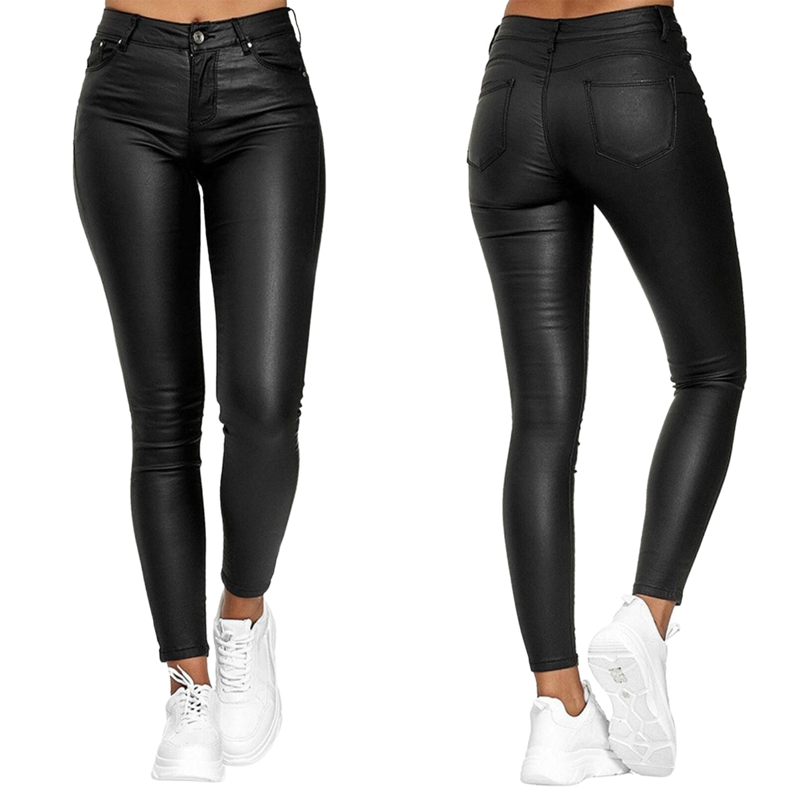 Skórzane legginsy z wysokim stanem – Raffaela-Czarny-S-Trend Polska
