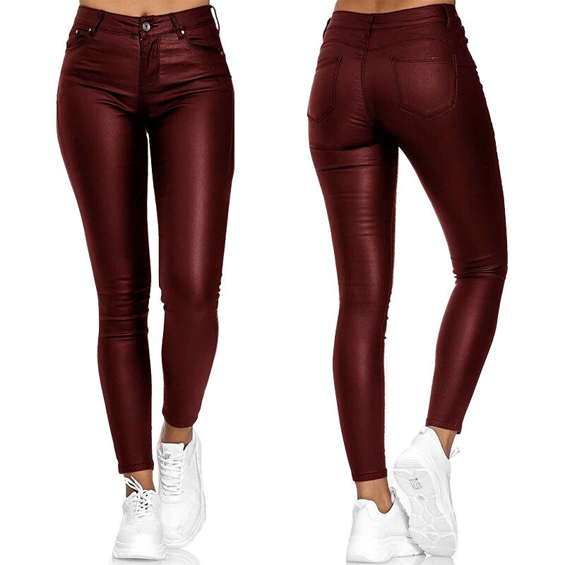 Skórzane legginsy z wysokim stanem – Raffaela-Rot-S-Trend Polska