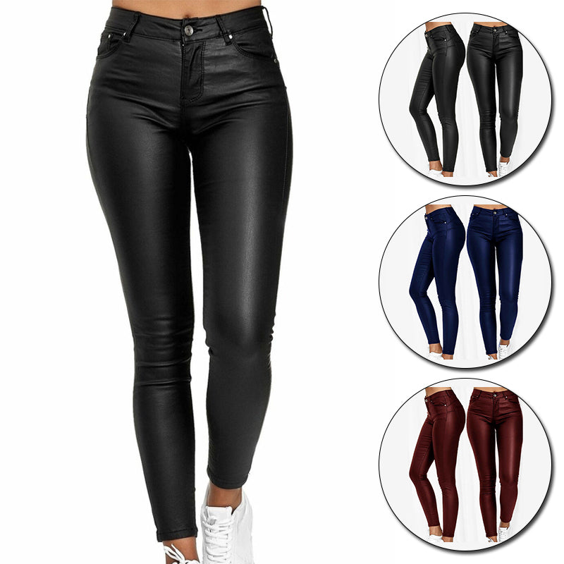Skórzane legginsy z wysokim stanem – Raffaela-Czarny-S-Trend Polska