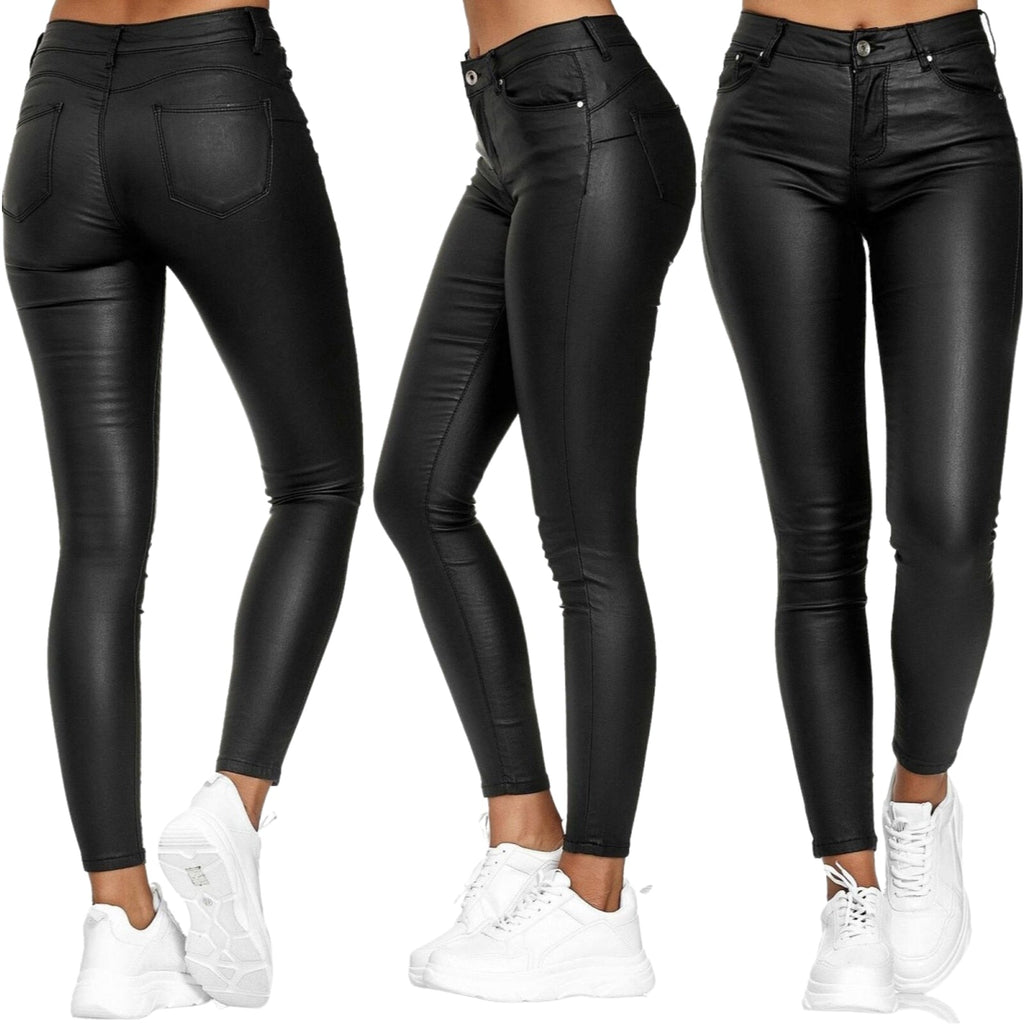 Skórzane legginsy z wysokim stanem – Raffaela-Czarny-S-Trend Polska