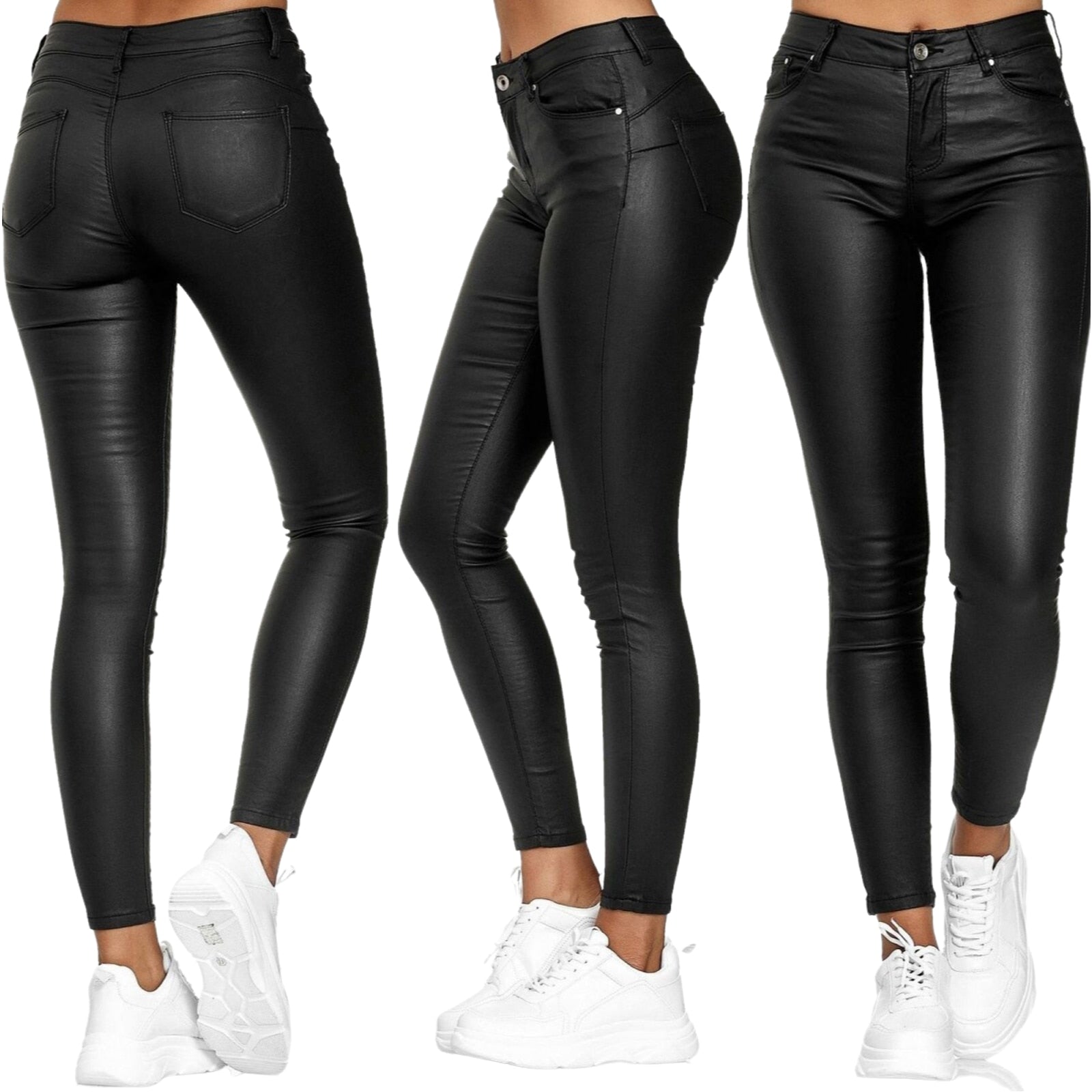 Skórzane legginsy z wysokim stanem – Raffaela-Czarny-S-Trend Polska