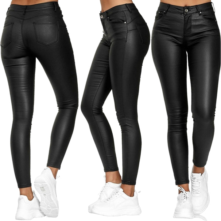 Skórzane legginsy z wysokim stanem – Raffaela-Czarny-S-Trend Polska