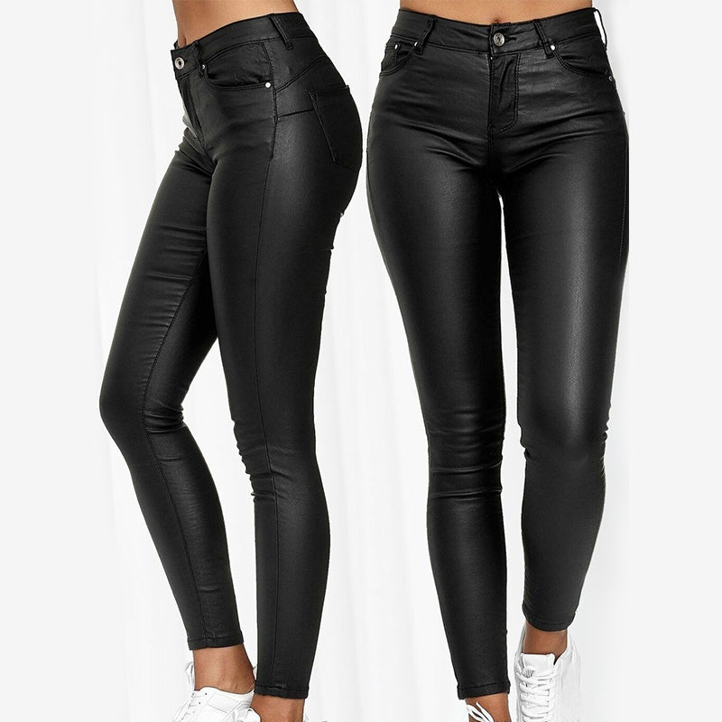Skórzane legginsy z wysokim stanem – Raffaela-Czarny-S-Trend Polska