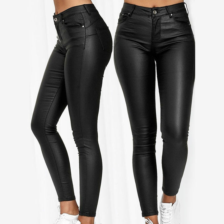 Skórzane legginsy z wysokim stanem – Raffaela-Czarny-S-Trend Polska