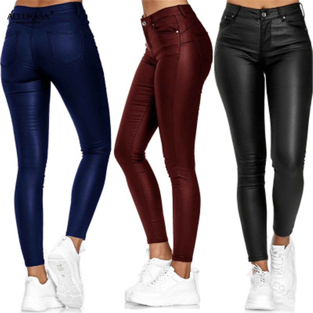 Skórzane legginsy z wysokim stanem – Raffaela-Czarny-S-Trend Polska
