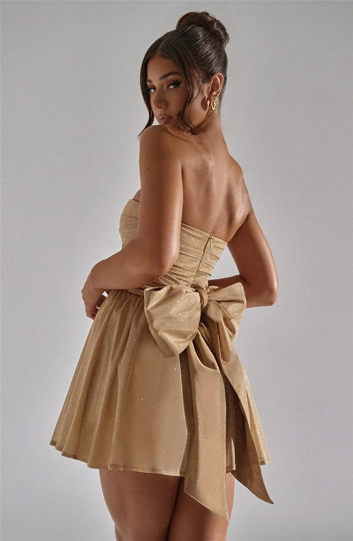 Skrząca się mini sukienka na specjalne okazje – Alina-Khaki-S-Trend Polska