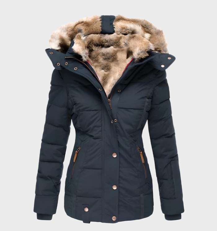 Slim Fit Damska Zimowa Kurtka z Kapturem - Aurora-Niebieski-S-Trend Polska