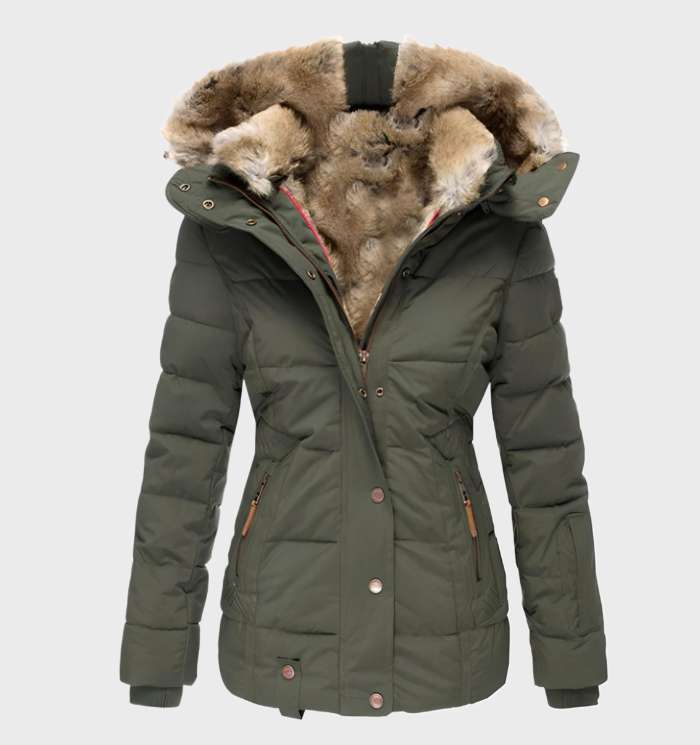 Slim Fit Damska Zimowa Kurtka z Kapturem - Aurora-Zielony-S-Trend Polska