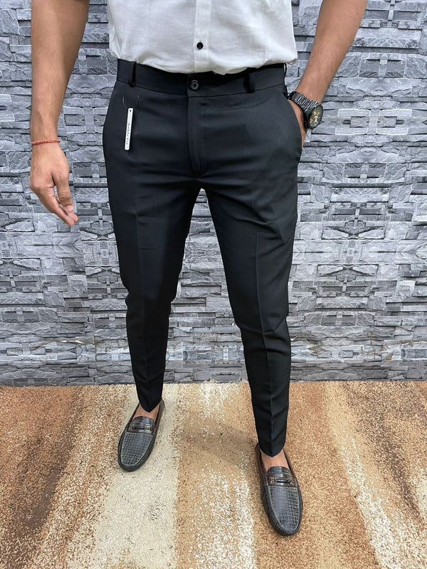 Slim Fit Formalne Męskie Spodnie – Milan-Czarny-28-Trend Polska