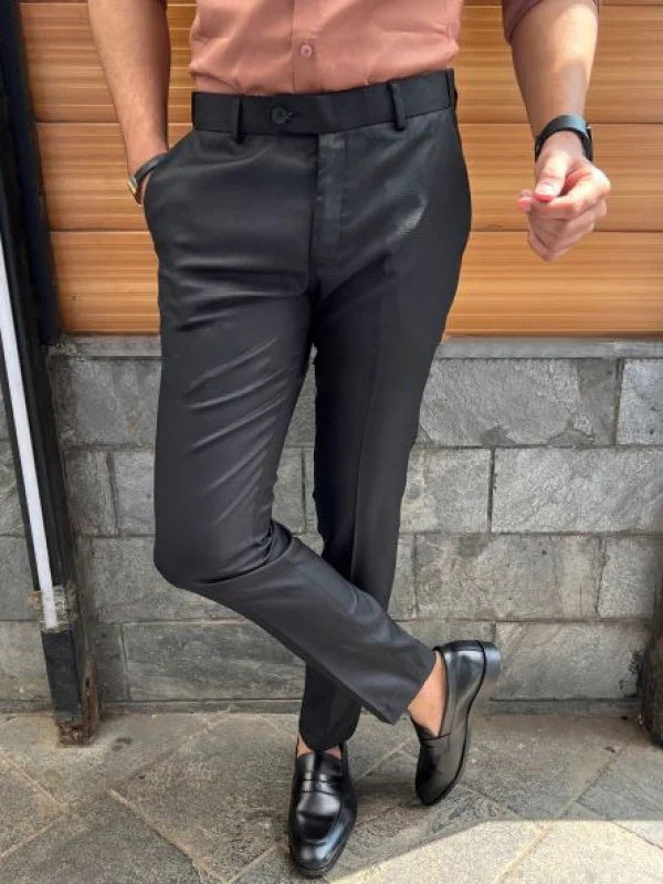 Slim Fit Formalne Męskie Spodnie – Milan-Czarny-28-Trend Polska