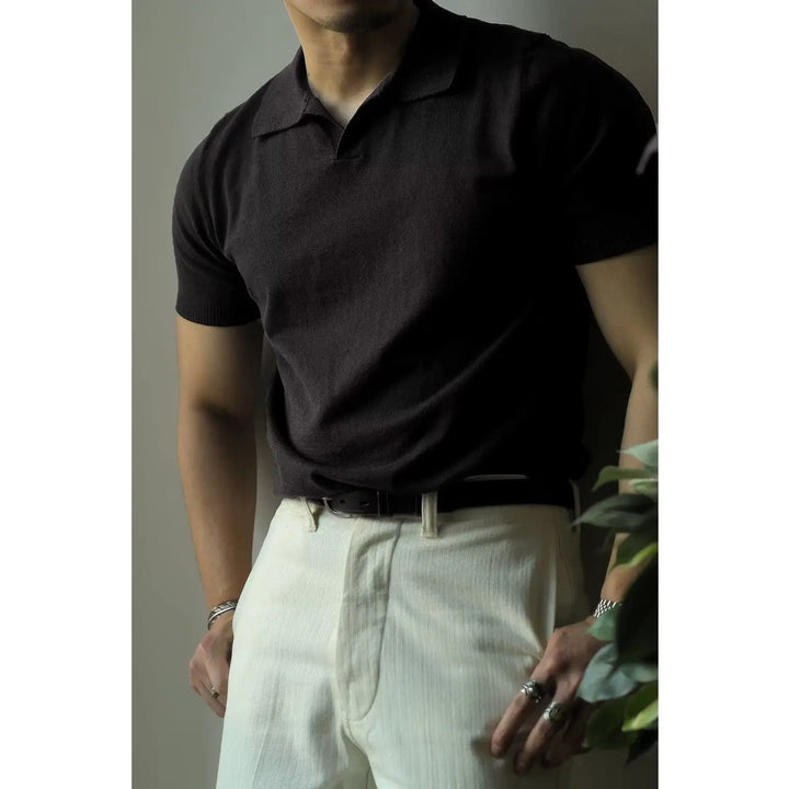 Slim Fit Męska koszulka polo z zamkiem błyskawicznym – Fabrizio-Czarny-S-Trend Polska
