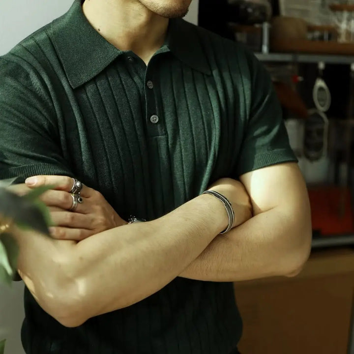 Slim Fit Męska koszulka polo z zamkiem błyskawicznym – Fabrizio-Czarny-S-Trend Polska