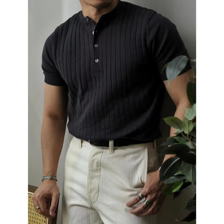 Slim Fit Męska koszulka polo z zamkiem błyskawicznym – Fabrizio-Czarny-S-Trend Polska