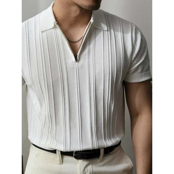 Slim Fit Męska koszulka polo z zamkiem błyskawicznym – Fabrizio-Czarny-S-Trend Polska