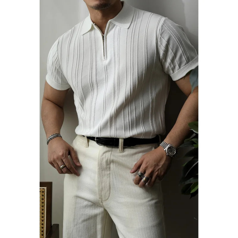 Slim Fit Męska koszulka polo z zamkiem błyskawicznym – Fabrizio-Czarny-S-Trend Polska