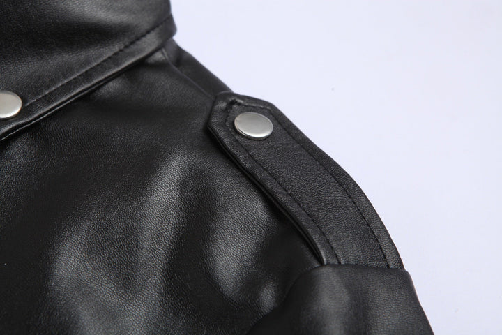 Slim Fit Skórzana Męska Kurtka Motocyklowa z Stojącym Kołnierzem - Ryder-Czarny-XS-Trend Polska