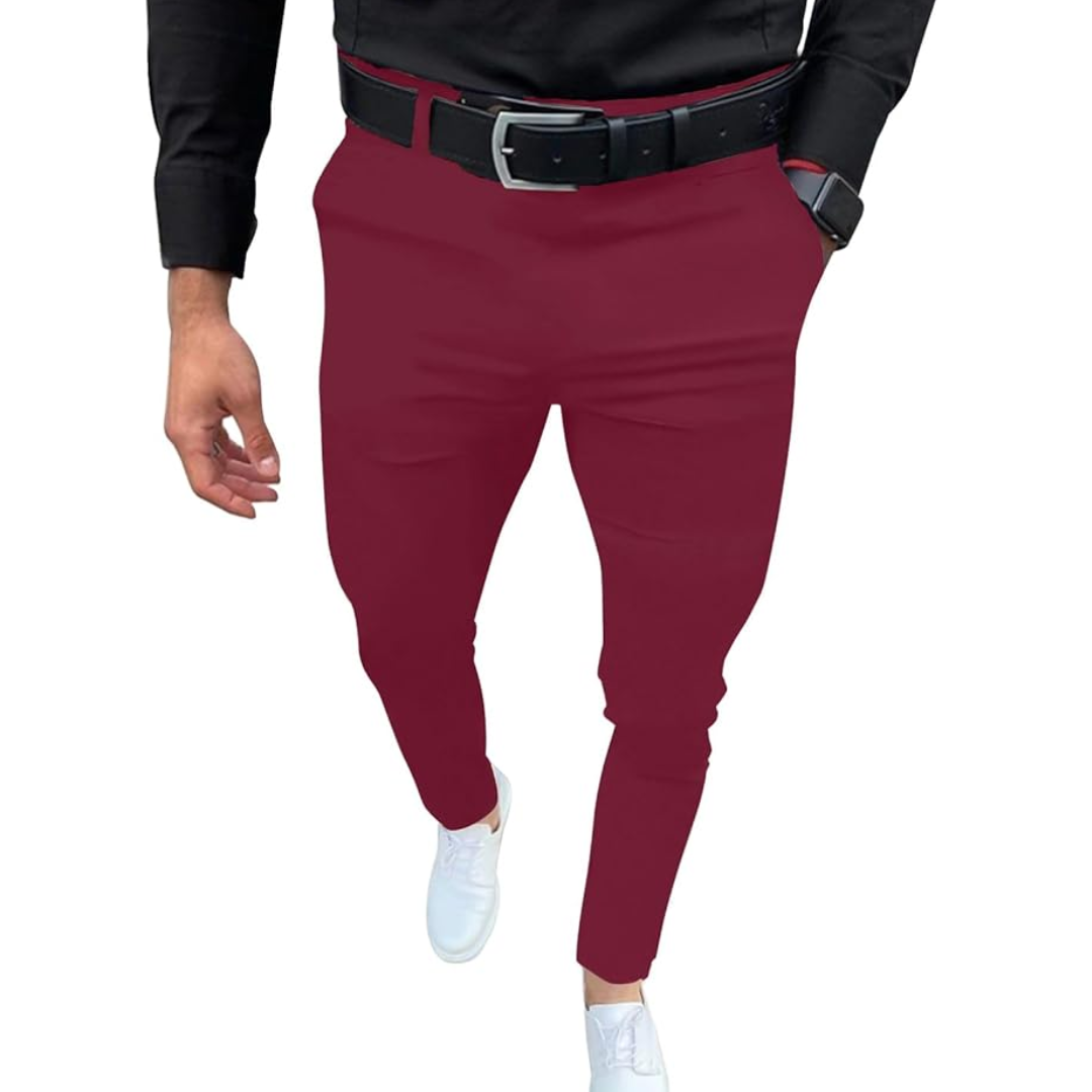 Slim Fit Stretch Męskie Spodnie - Boaz-Bordeaux czerwień-S-Trend Polska