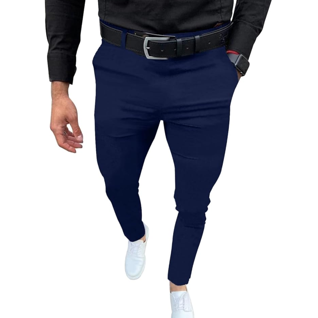 Slim Fit Stretch Męskie Spodnie - Boaz-Granatowy-S-Trend Polska