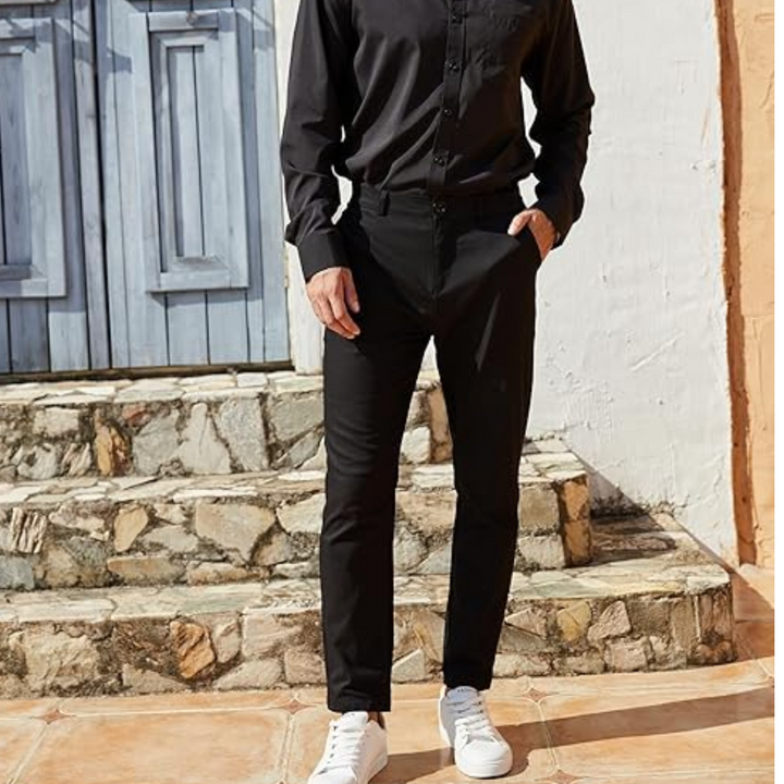 Slim Fit Stretch Męskie Spodnie - Boaz-Czarny-S-Trend Polska