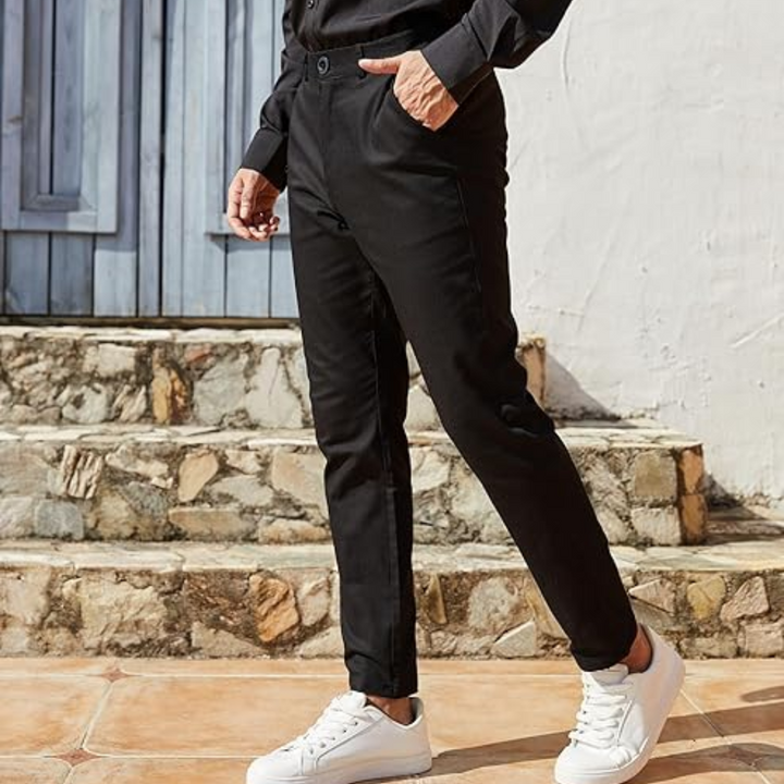 Slim Fit Stretch Męskie Spodnie - Boaz-Czarny-S-Trend Polska