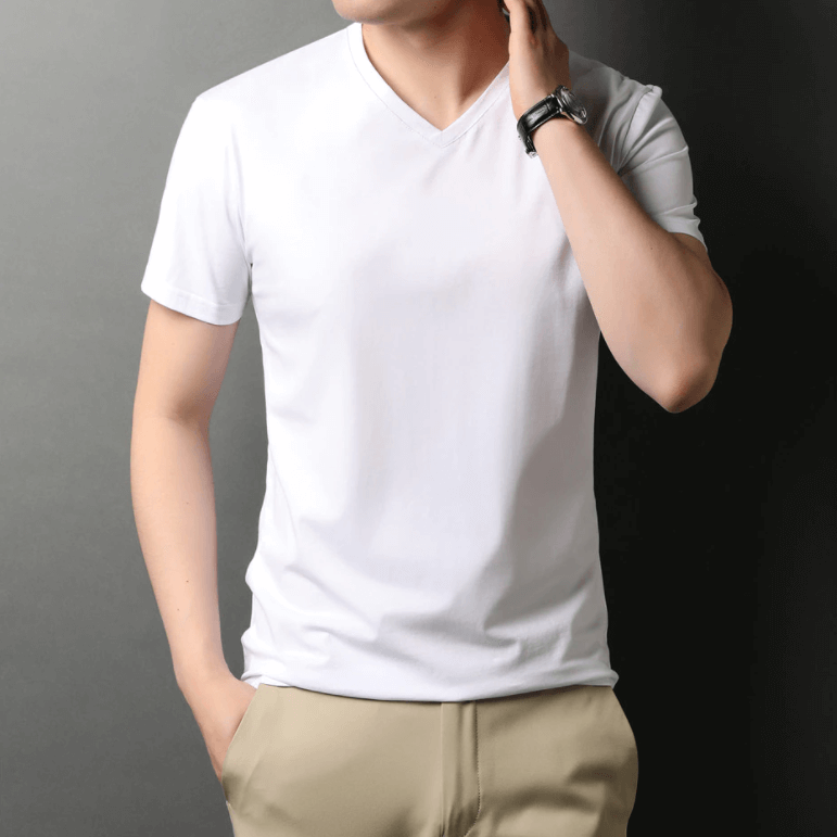 Slim Fit T-shirt męski z dekoltem w serek 1+1 GRATIS – Wygodne i odpowiednie na co dzień – Jonas-Biały-S-Trend Polska