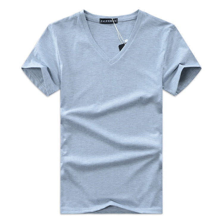 Slim Fit T-shirt męski z dekoltem w serek 1+1 GRATIS – Wygodne i odpowiednie na co dzień – Jonas-Jasnoszary-S-Trend Polska