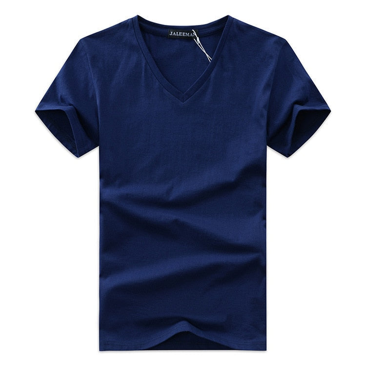 Slim Fit T-shirt męski z dekoltem w serek 1+1 GRATIS – Wygodne i odpowiednie na co dzień – Jonas-Morski niebieski-S-Trend Polska