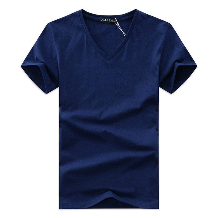 Slim Fit T-shirt męski z dekoltem w serek 1+1 GRATIS – Wygodne i odpowiednie na co dzień – Jonas-Morski niebieski-S-Trend Polska