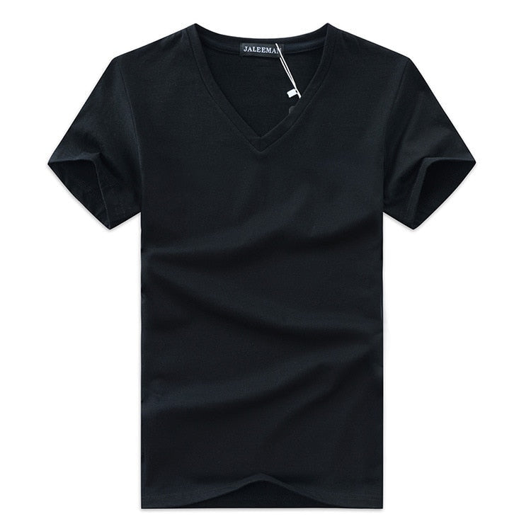 Slim Fit T-shirt męski z dekoltem w serek 1+1 GRATIS – Wygodne i odpowiednie na co dzień – Jonas-Czarny-S-Trend Polska