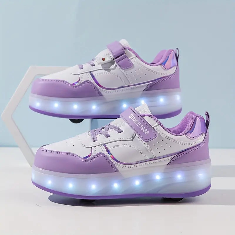 Ślizgaj się w stylu z Velo – sneakersy z kółkami i świecącą podeszwą-Fioletowy-29-Trend Polska
