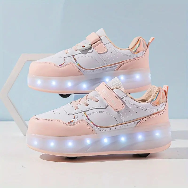 Ślizgaj się w stylu z Velo – sneakersy z kółkami i świecącą podeszwą-Różowy-29-Trend Polska