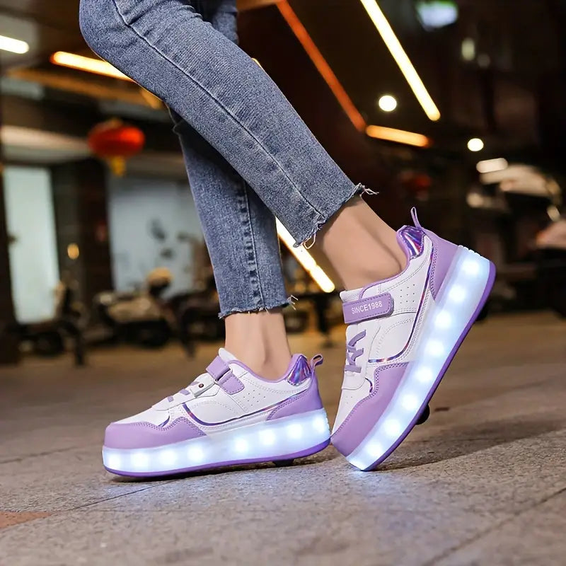 Ślizgaj się w stylu z Velo – sneakersy z kółkami i świecącą podeszwą-Fioletowy-29-Trend Polska