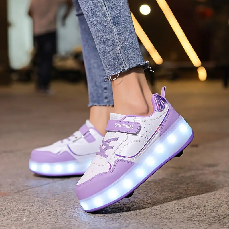 Ślizgaj się w stylu z Velo – sneakersy z kółkami i świecącą podeszwą-Fioletowy-29-Trend Polska