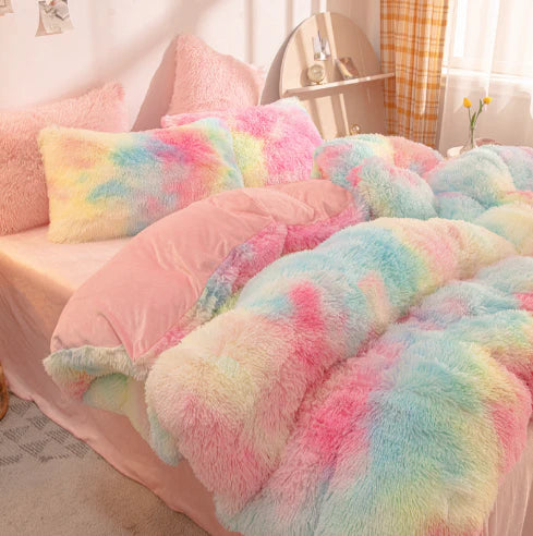 Słodkodowy Kolorowy Pokrowiec Na Pościel - FluffCandy-Tęcza-1,5m łóżko-Trend Polska